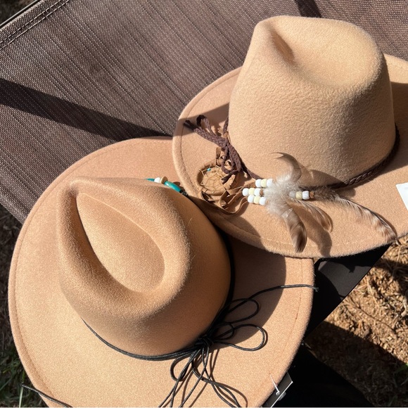 Faux Felt Wool like Beige & Tan Felt Panama Rancher Western Hat in 2 colors NWT - Picture 3 of 5